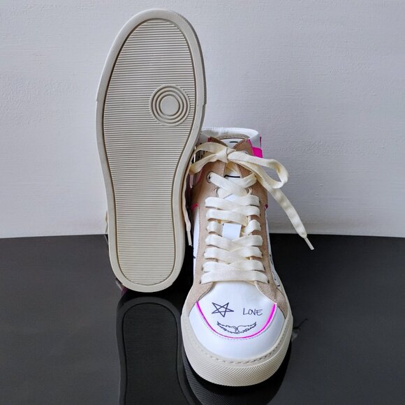 Zadig & Voltaire Women High Flash 100% Leather Sneaker with Side Zip in Paradise - Picture 15 of 16